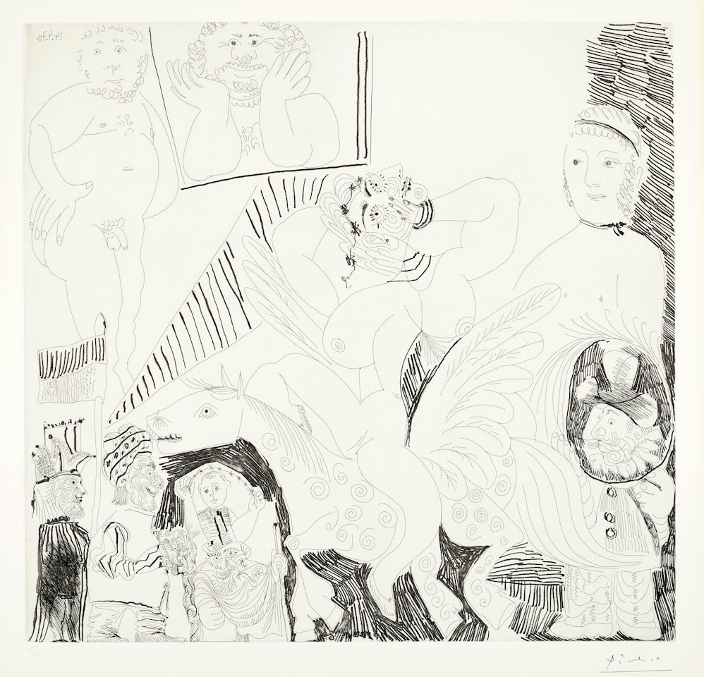 Scène de Cirque, avec Cheval ailé (Circus scene with woman riding a winged horse), from La Série 156 by Pablo Picasso