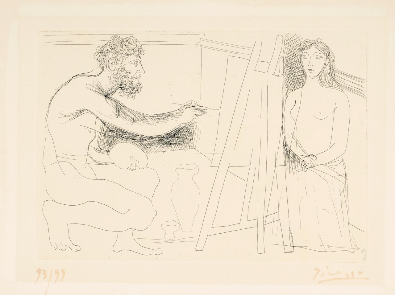 Peintre devant son Chevalet (Painter in front of his Easel), from Le Chef-d'Œuvre Inconnu by Pablo Picasso