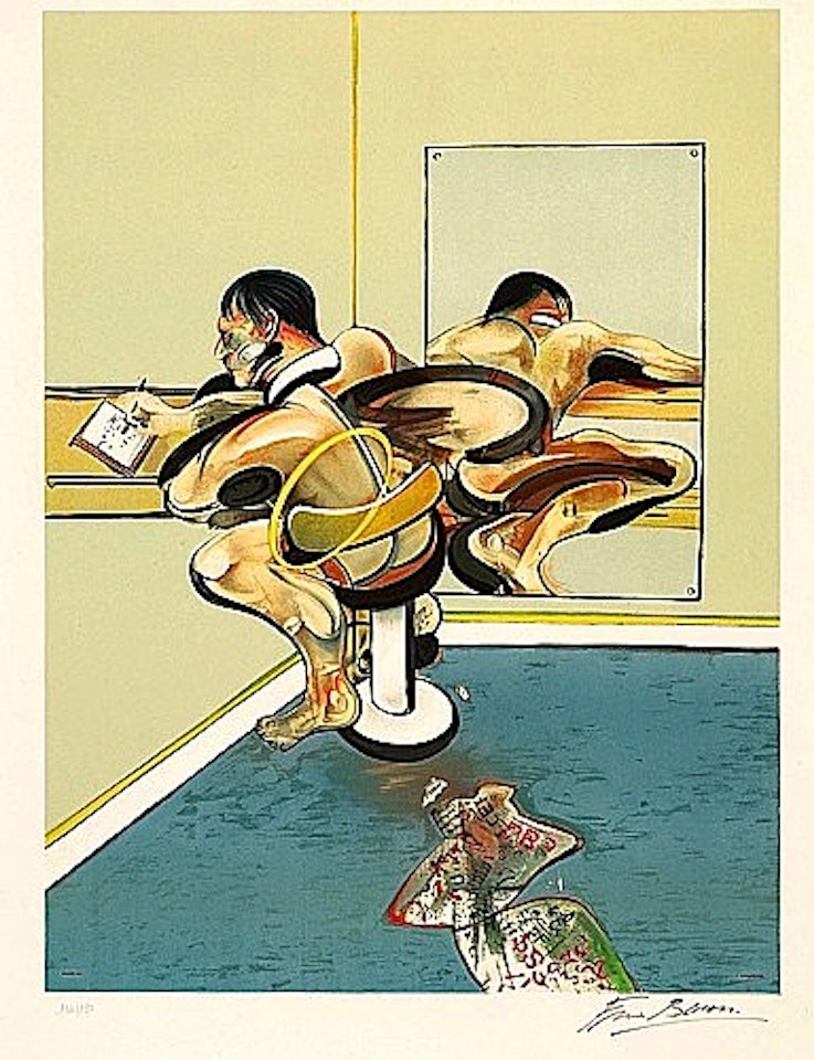 FIGURE WRITING REFLECTED IN A MIRROR by Francis Bacon