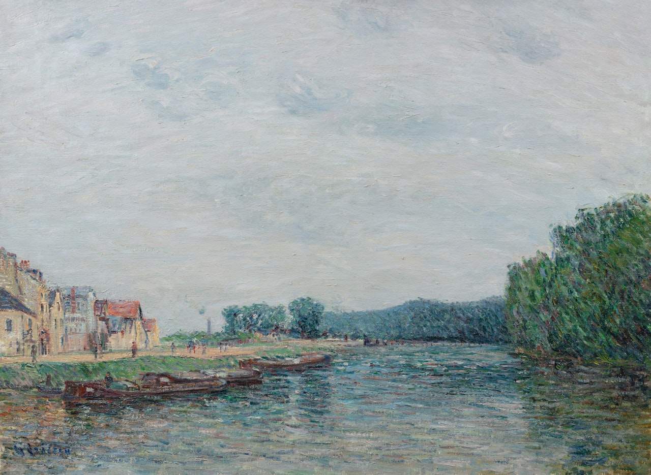 Barques, quai du Pothuis à Pontoise by Gustave Loiseau