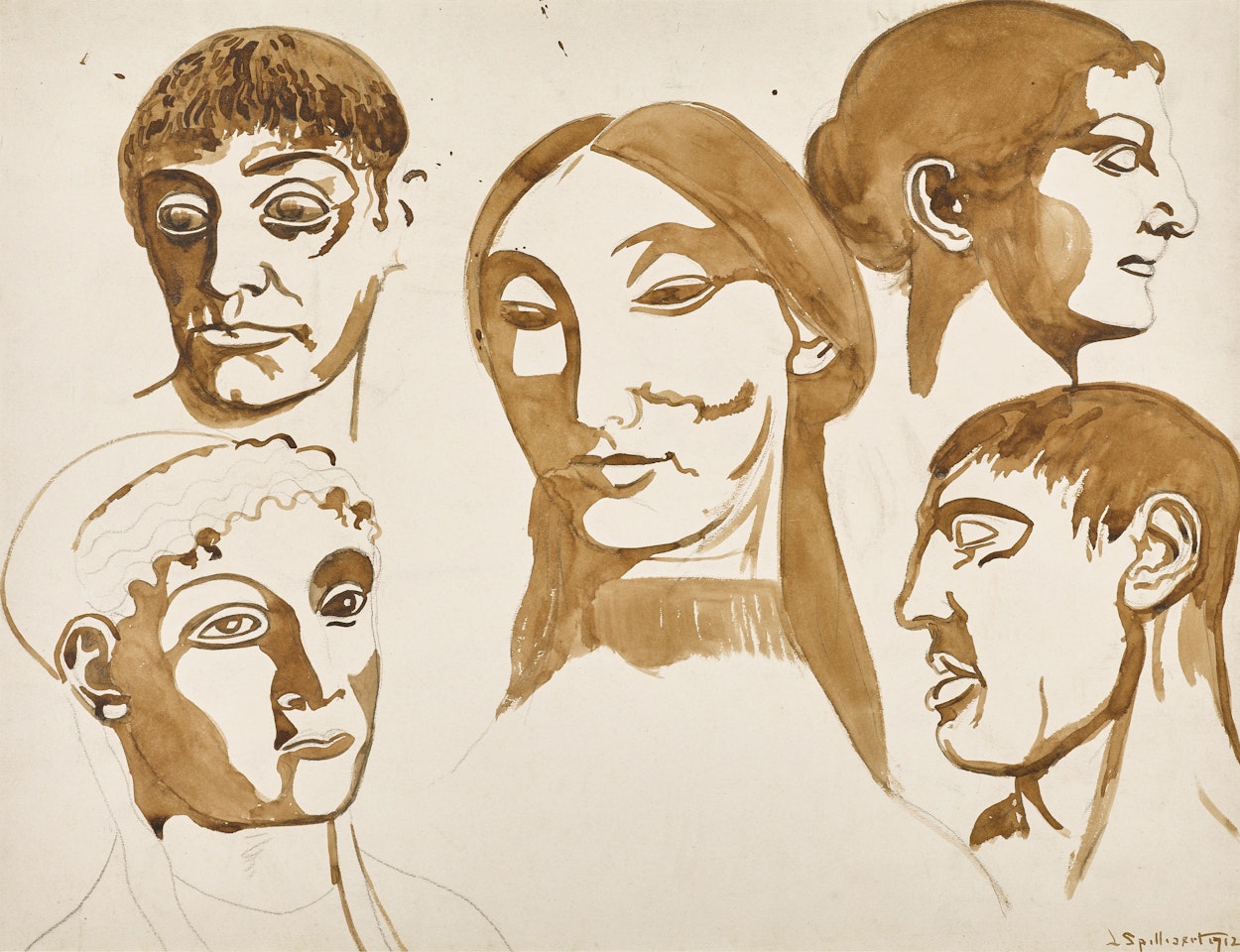 Five Classical Heads: Kouros & Kourai by Léon Spilliaert