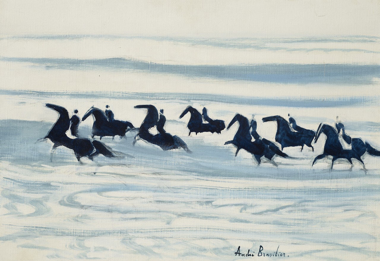 Cavaliers bleus sur la plage by André Brasilier