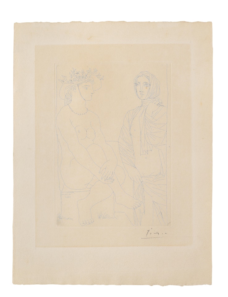 Femme assise au chapeau et Femme debout drapée, from La Suite Vollard, 1934 by Pablo Picasso