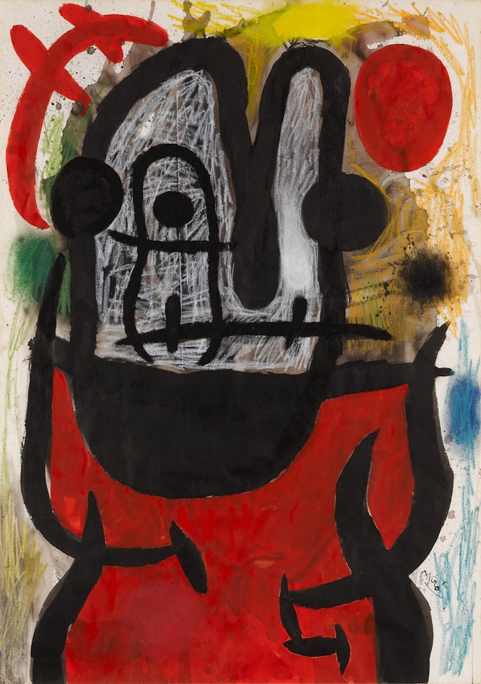 Femme et oiseau devant le soleil by Joan Miró
