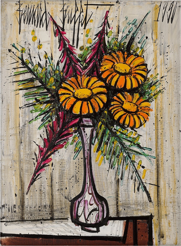 Zinneas dans une vase de Gallé by Bernard Buffet