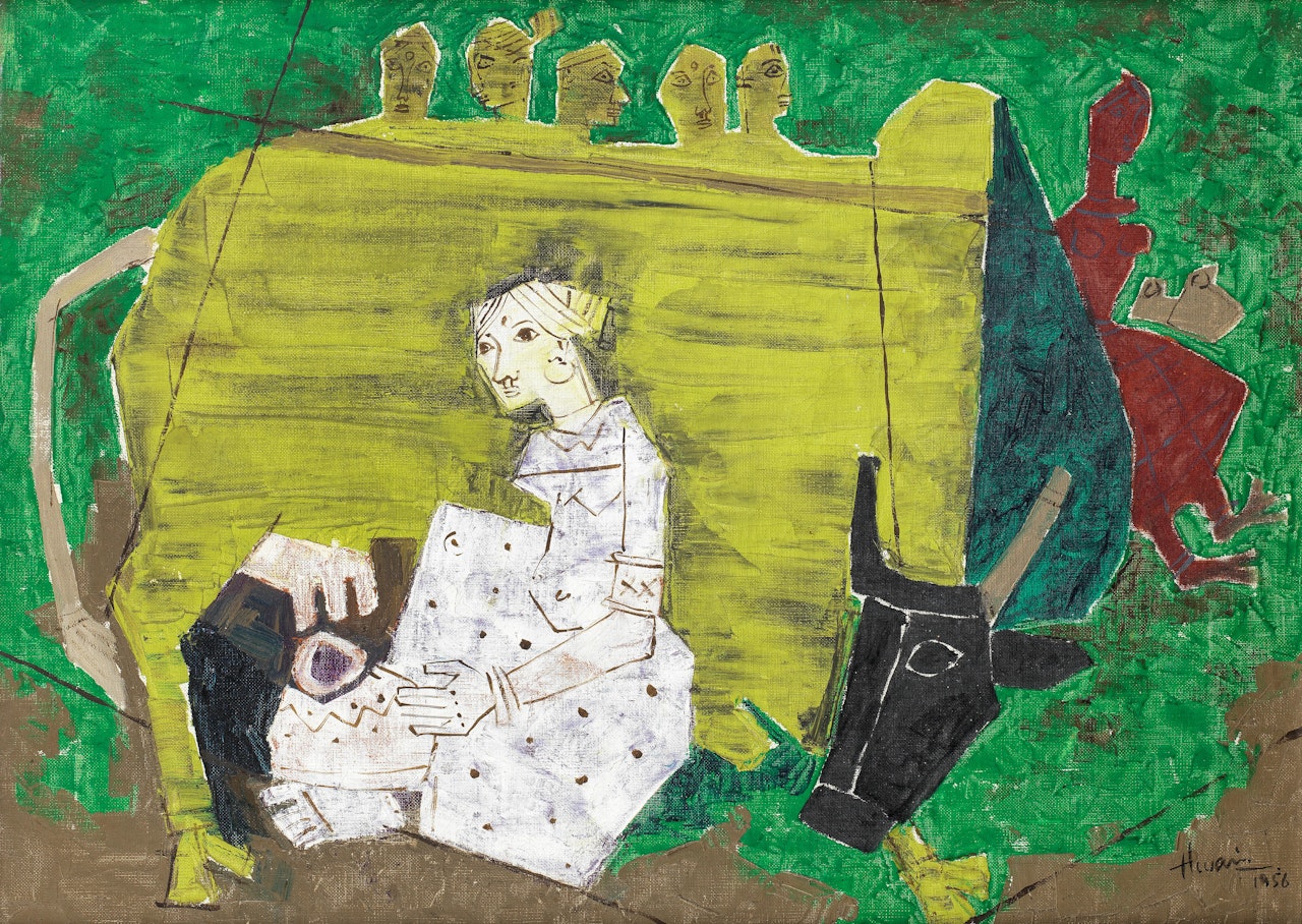 Untitled (Cow and White Lady) by M.F. Husain