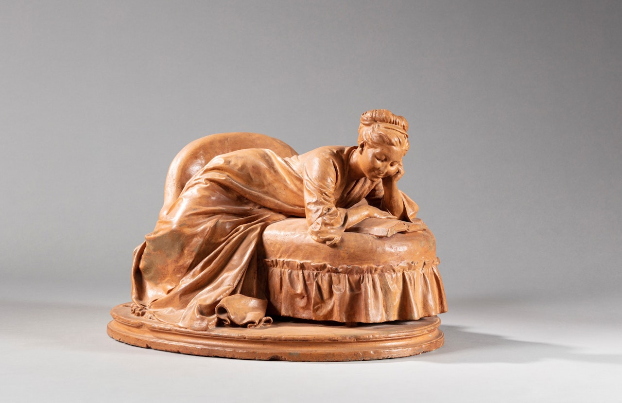 La Liseuse étendue sur un canapé (Woman Reading on a couch) by Aime Jules Dalou