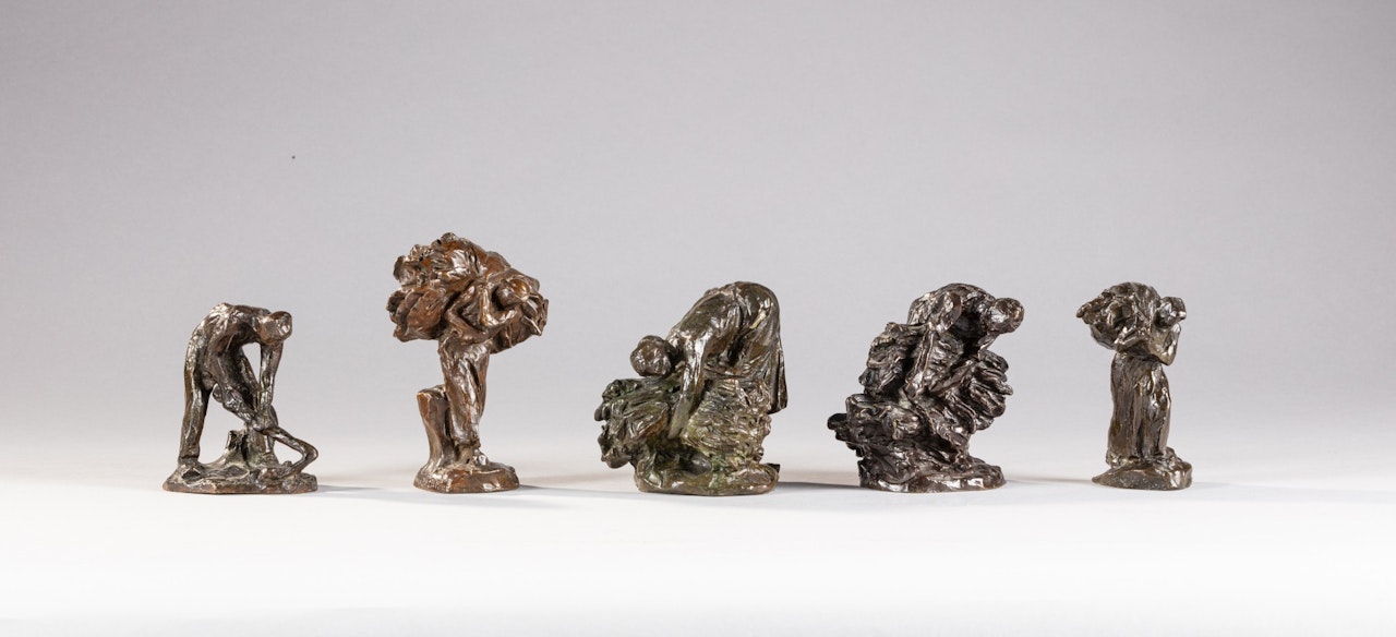 Five farm workers; Le Bineur; Femme rapportant de l"herbe; Botteleuse; Ramasseur; Retour de l"herbe by Aime Jules Dalou