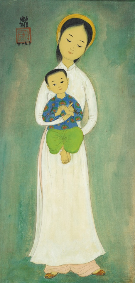 Mère et enfant, tunique blanche (Mother and Child, White Ao Dai) by Mai Trung Thu