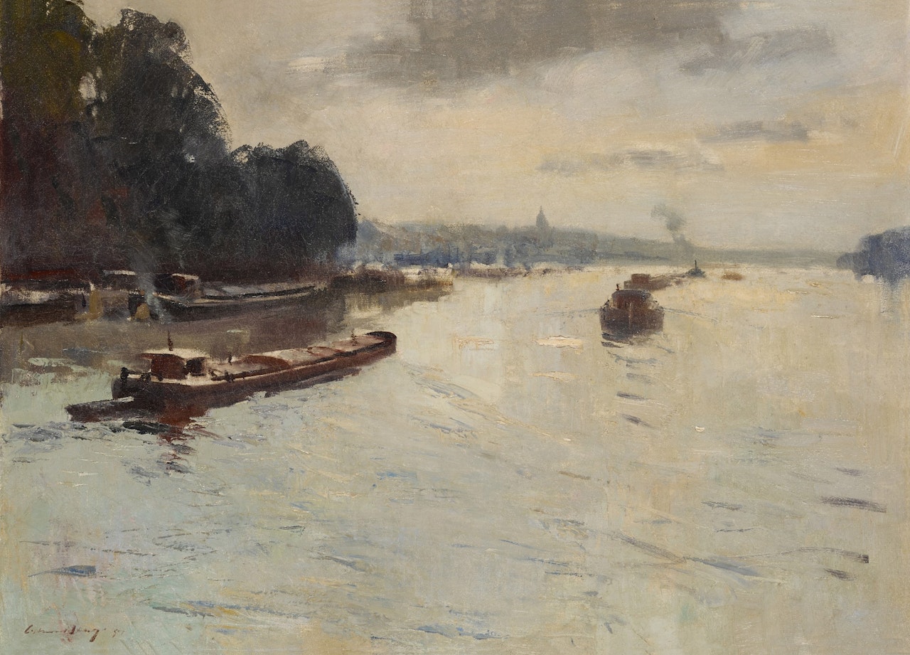 Traffic on the Seine, Conflans by Edward Seago