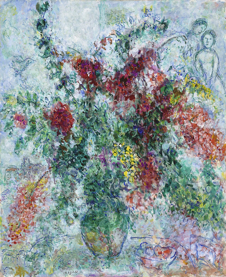 Grand bouquet sur une table by Marc Chagall