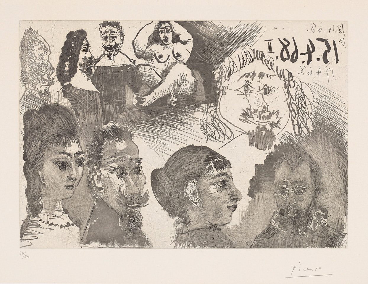 Autour d'El Greco et de Rembrandt: Portraits (Around El Greco and Rembrandt: Portraits), plate 40 from 347 Series (Bl. 1520, Ba. 1536) by Pablo Picasso