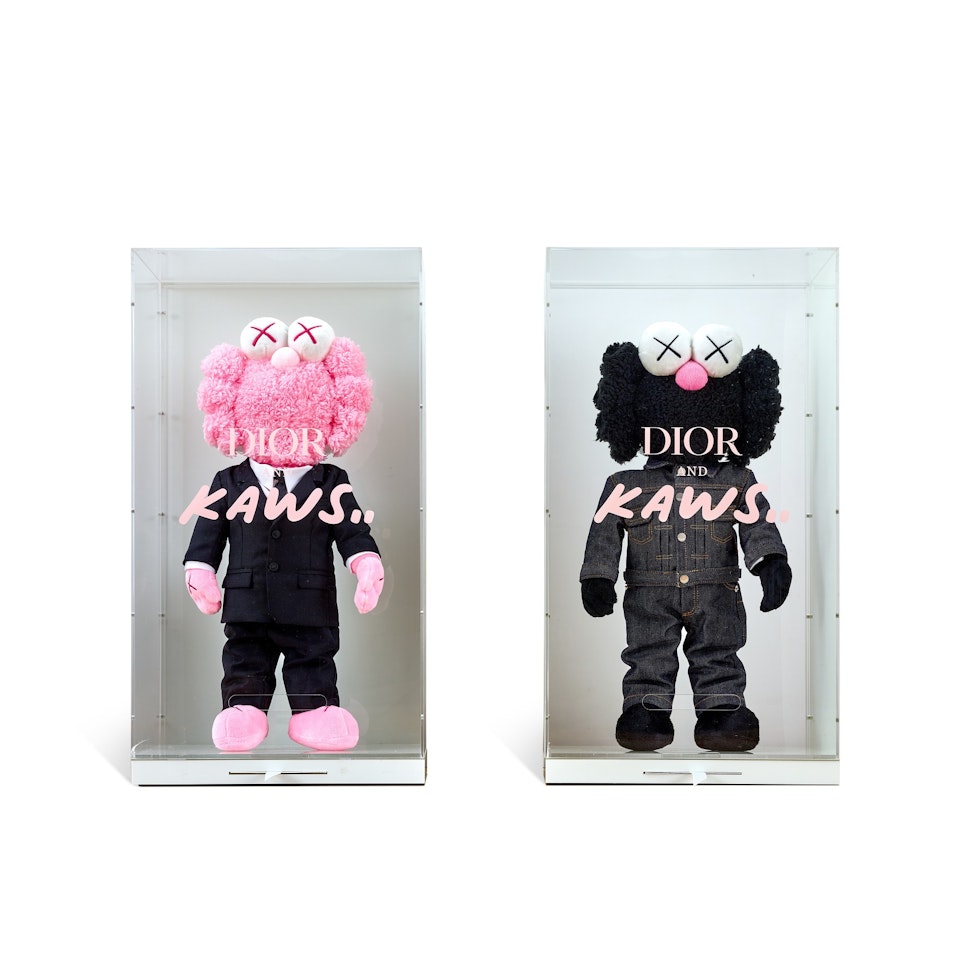 BFF PINK AND BLACK PLUSH DOLLS (TWO WORKS) | BFF 粉紅色及黑色絨毛玩具（兩件作品） by KAWS × Dior