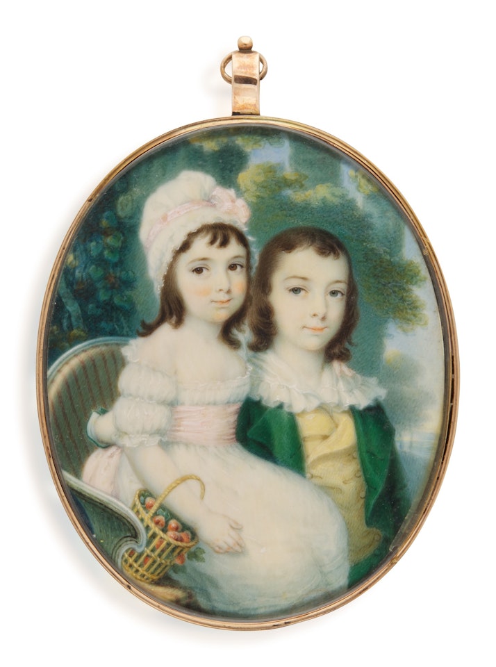 Portrait of two children by English School