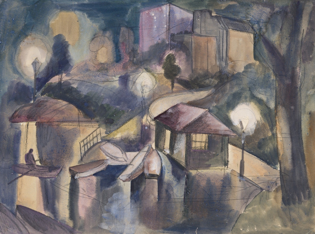 Untitled, (Central Park), and Untitled, (Paris Scene) by Jan Matulka
