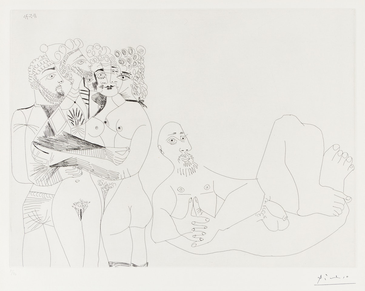 Series 156:122 (Barbu fantasmant, femmes, homme, et homme Grec au corps de femme) by Pablo Picasso