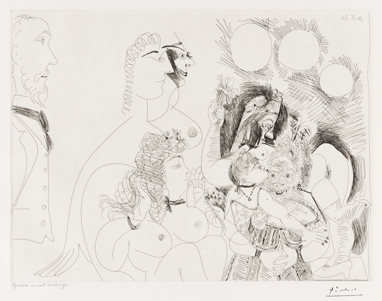 Series 156:128 (La Fête de la patronne, fleurs et Baisers, Degas s'amuse) by Pablo Picasso