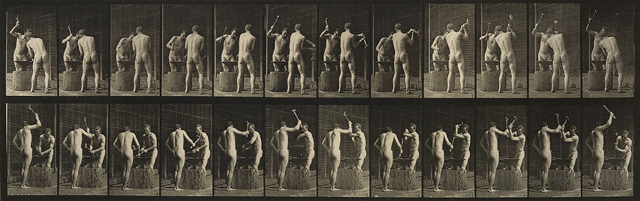 A selection of 7 plates from Animal Locomotion of men engaged in various activities by Eadweard Muybridge