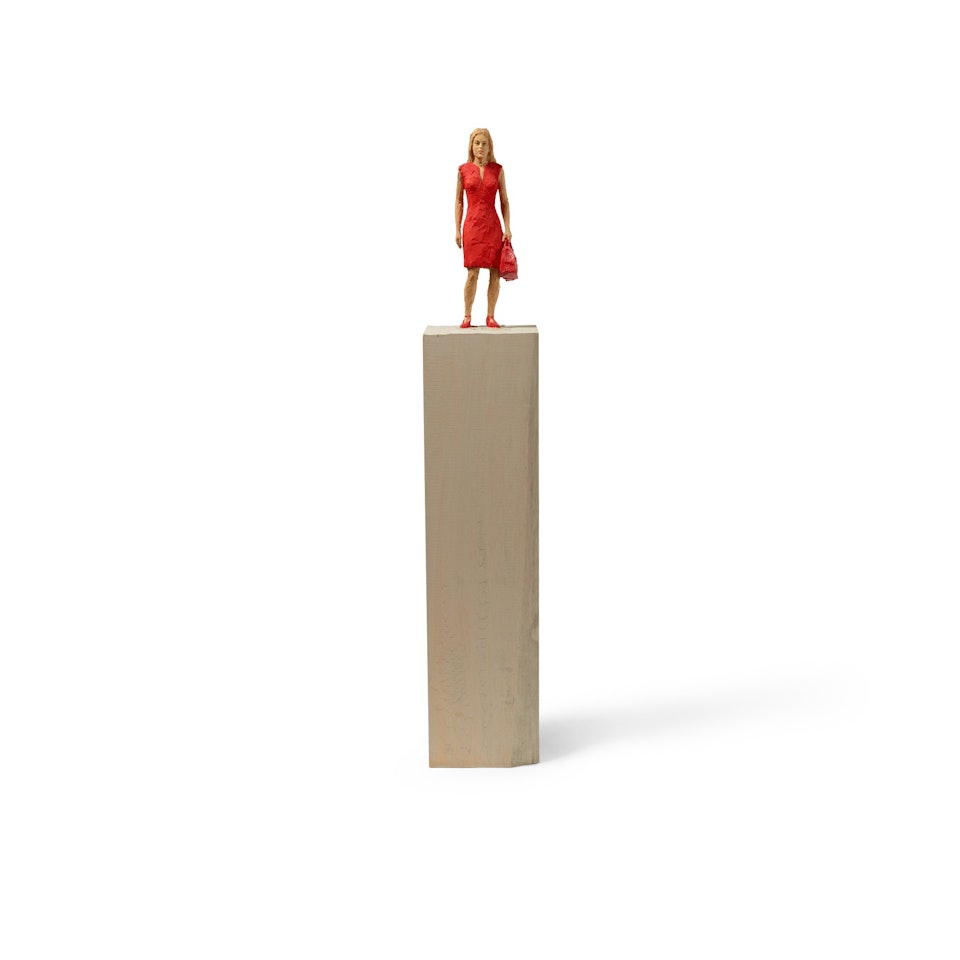 Woman in Red Dress with Red Handbag by Stephan Balkenhol