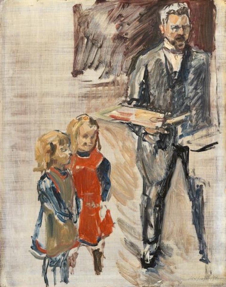 Self-portrait with children in the studio by Max Slevogt