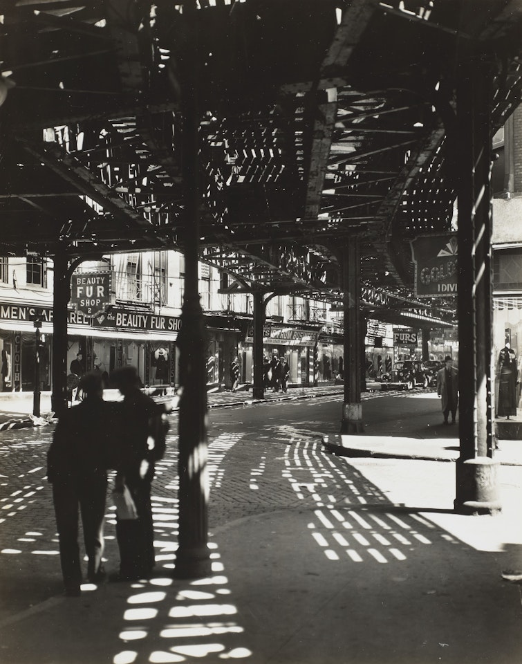 "El: Second and Third Avenue Lines Bowery and Division Street, Manhattan, 1936 by Berenice Abbott