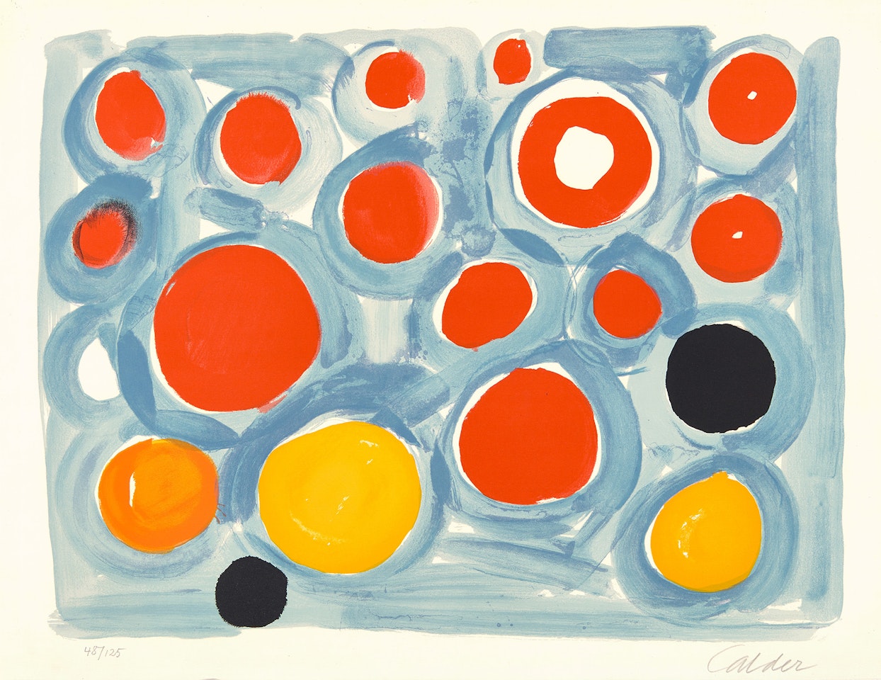 Untitled (Blue Background with Red, Yellow and Black Circles) by Alexander Calder