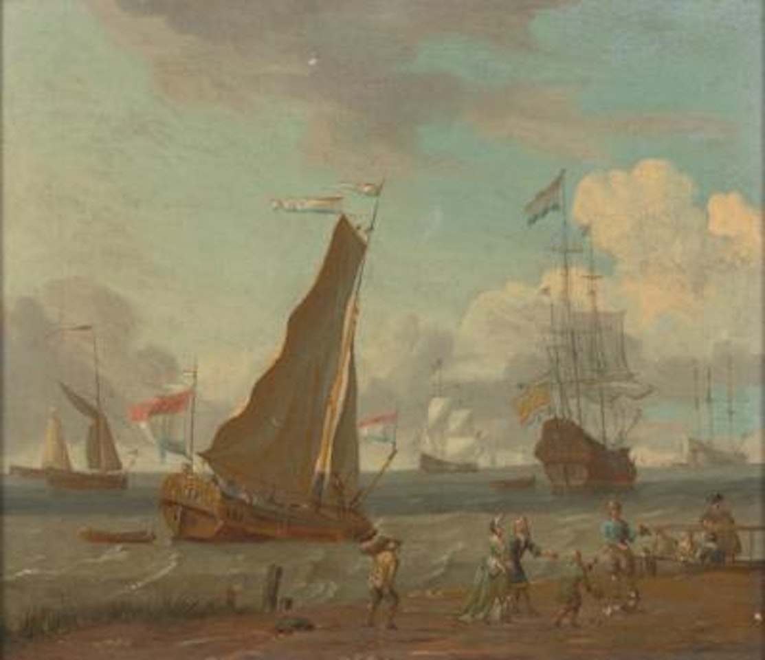 Seascape with ships near the coast by Abraham Storck