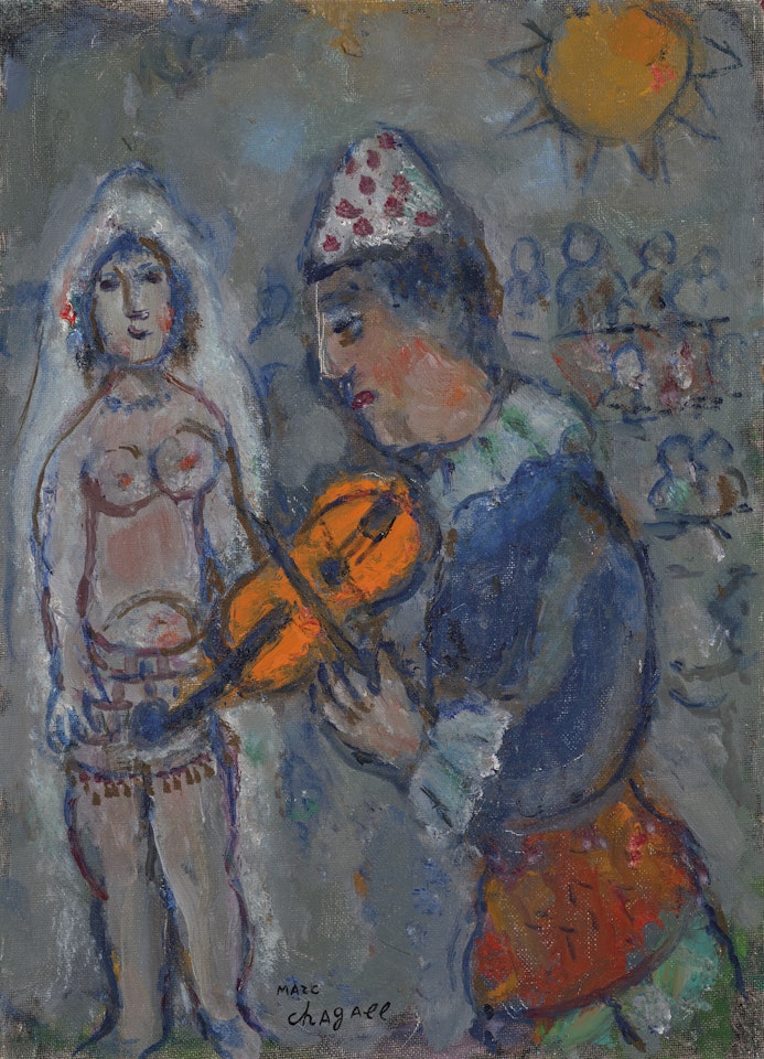 Le clown au violon orange by Marc Chagall