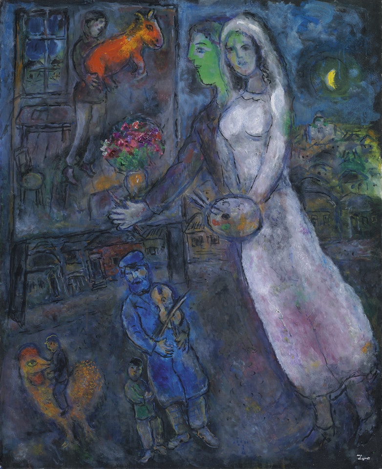 Le peintre, la mariée et son tableau ou Couple et violoniste by Marc Chagall