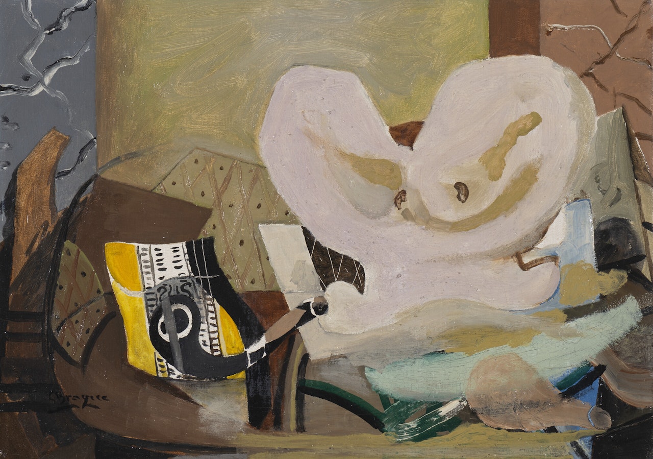 Pipe, compotier et poires sur un guéridon by Georges Braque