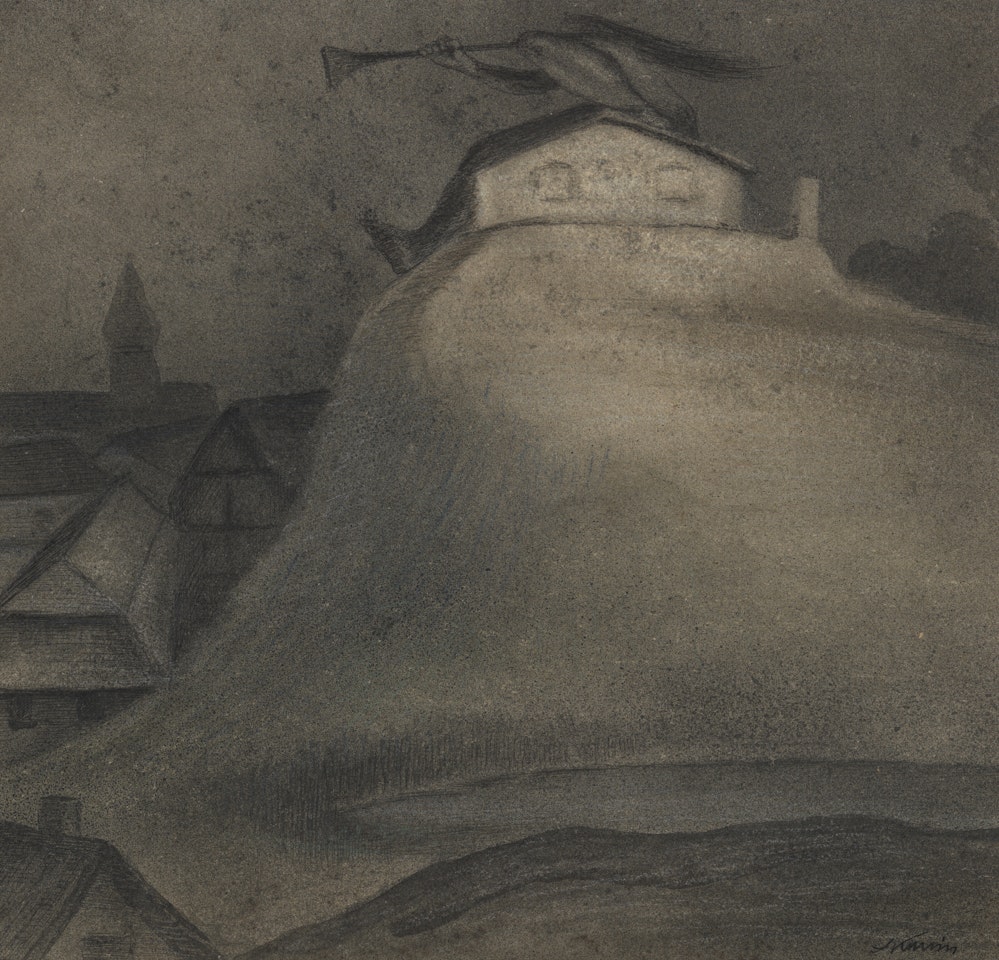 Ungeheuer auf dem Hügel (Teufel mit der Posaune) by Alfred Kubin