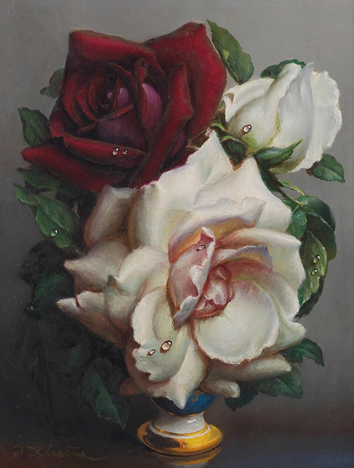 Three roses, pink, white and red by Irene Klestova