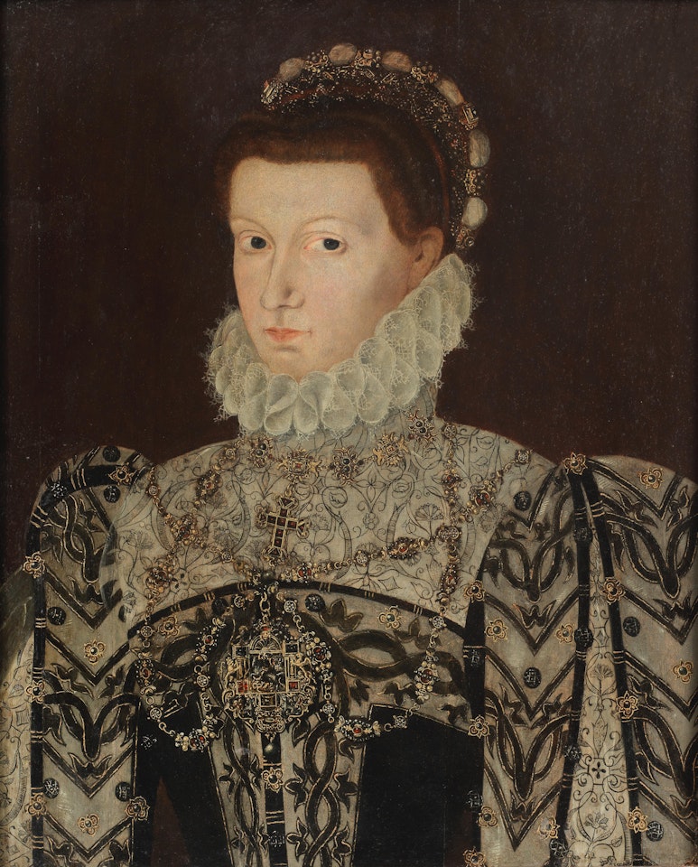 Portrait of a lady, half-length, in an embroidered dress by English School