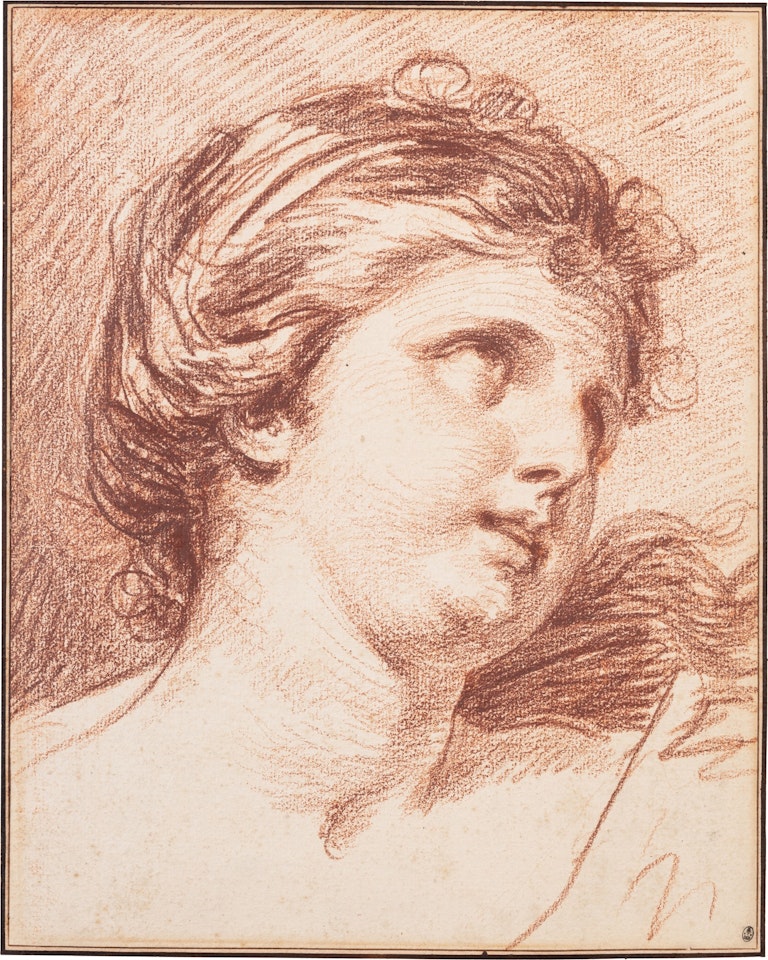Head study of a young woman looking up to the right by Jean-Baptiste Greuze