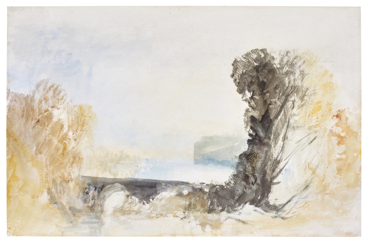The Grand Bridge at Blenheim Palace, Oxfordshire - a colour beginning by Joseph Mallord William Turner