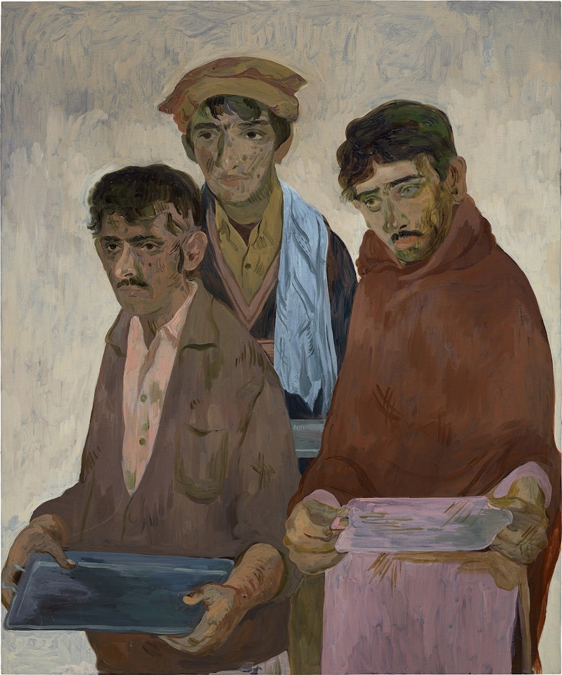 Three Men with Trays by Salman Toor