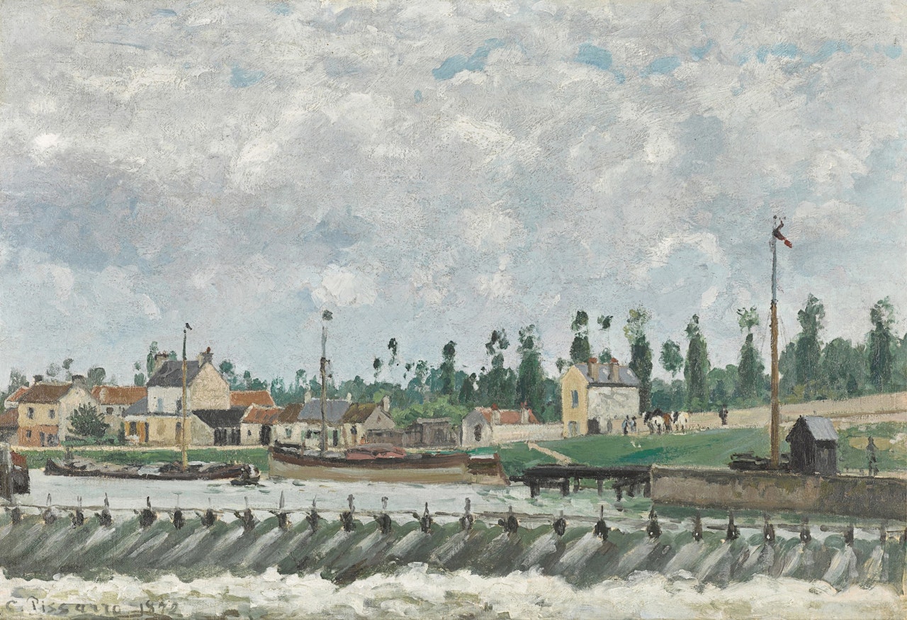 Le Déversoir et l'écluse à Saint-Ouen-l'Aumône by Camille Pissarro