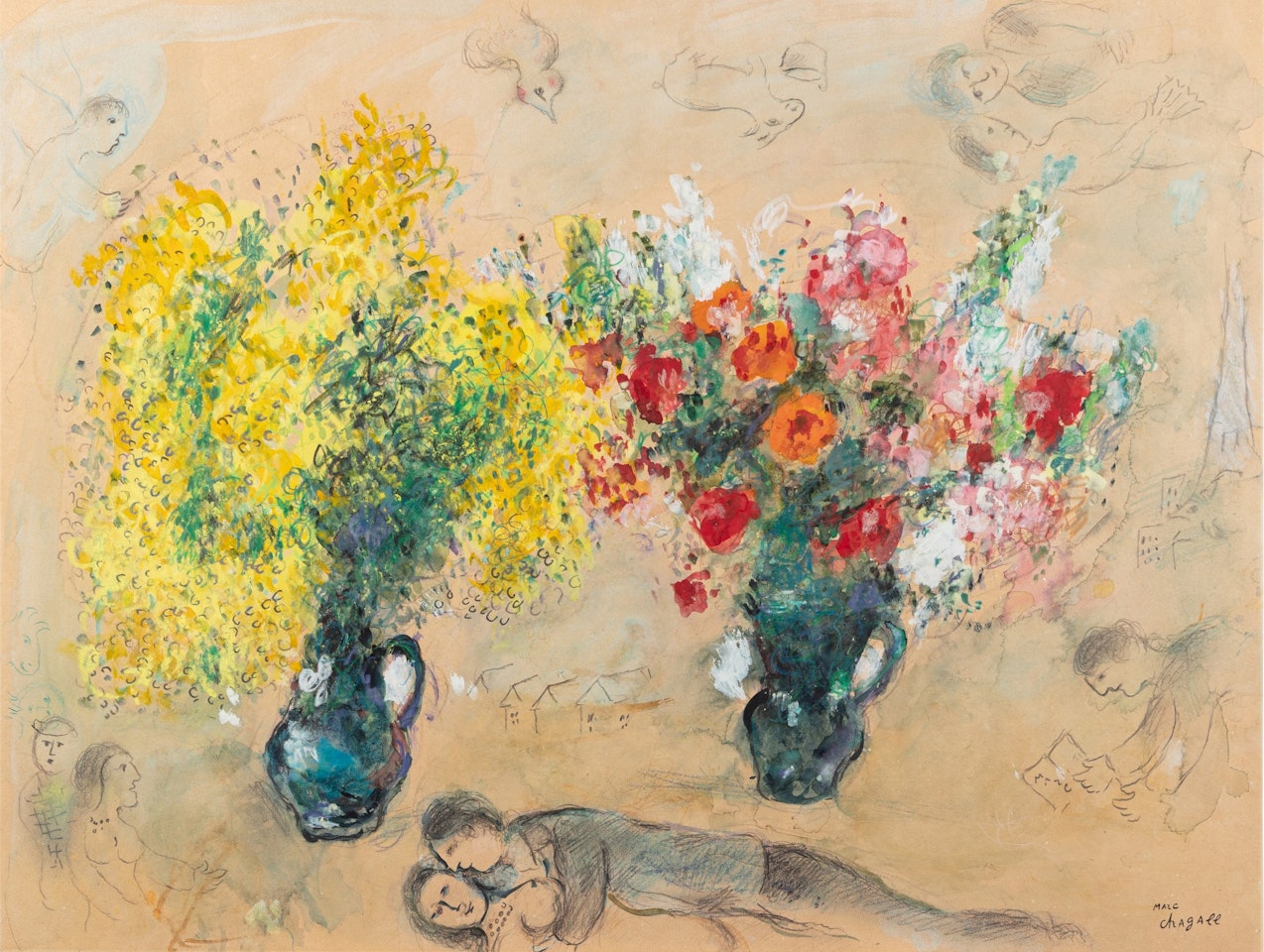 Deux vases de fleurs by Marc Chagall