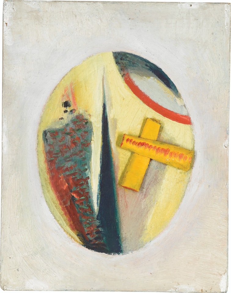 Ohne Titel (Ovales Bild mit Kreuz) (Untitled (Oval Picture with Cross)) by Kurt Schwitters