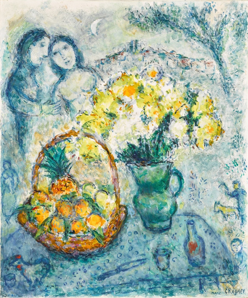 Le bouquet jaune et la corbeille de fruits à l'ananas by Marc Chagall