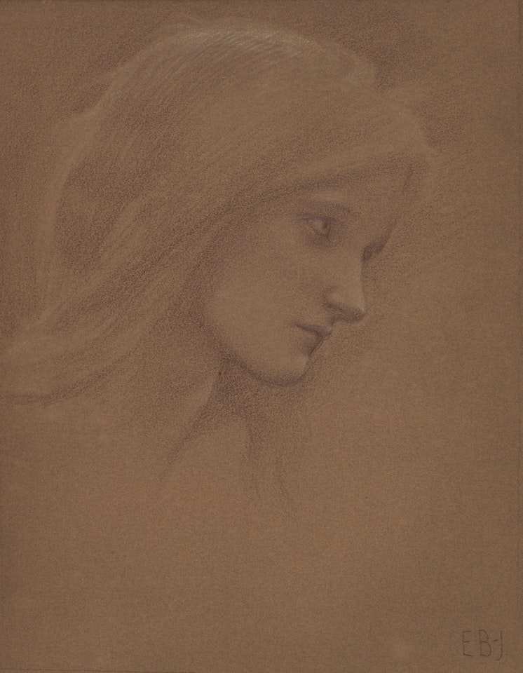 Head of a young girl, possibly for the head of the Virgin in The Star of Bethlehem; Head of a young girl, possibly for the head of the Virgin in The Star of Bethlehem by Edward Coley Burne-Jones