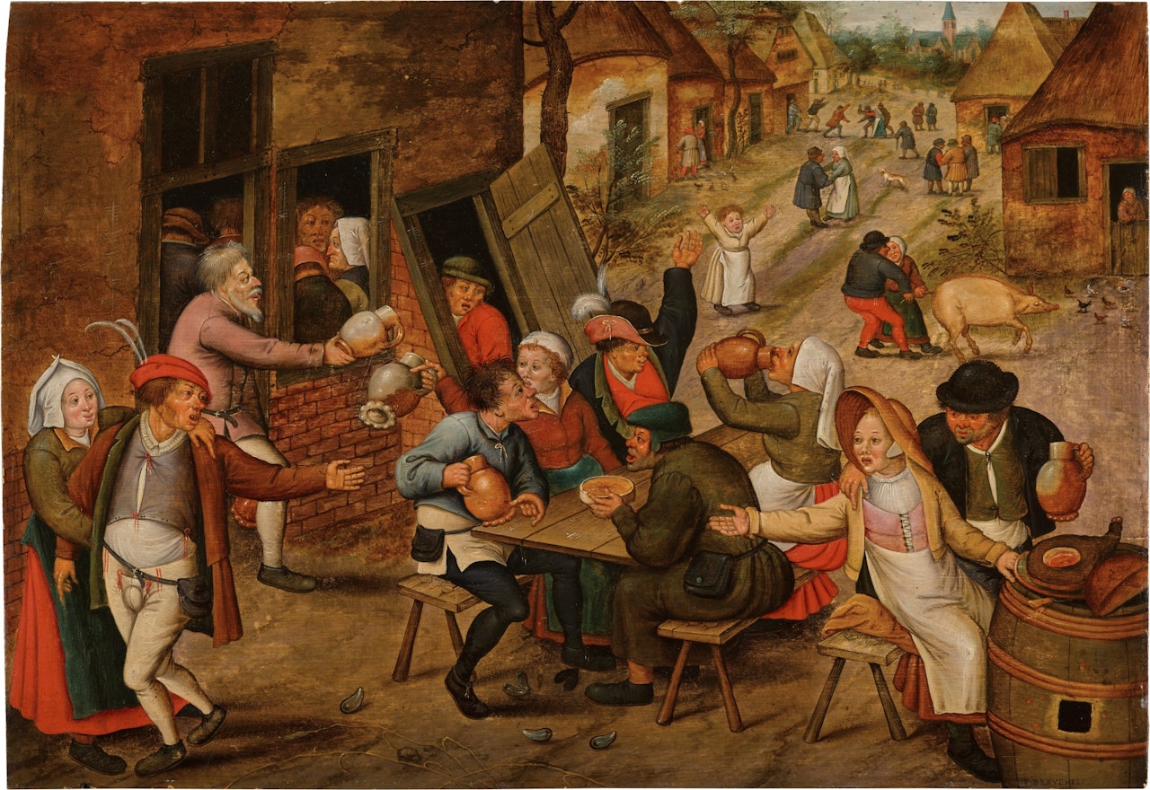 Peasants feasting and merrymaking in a village street by Pieter Brueghel the Younger