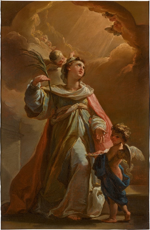 A sketch of Saint Lucy with a cherub by Ubaldo Gandolfi
