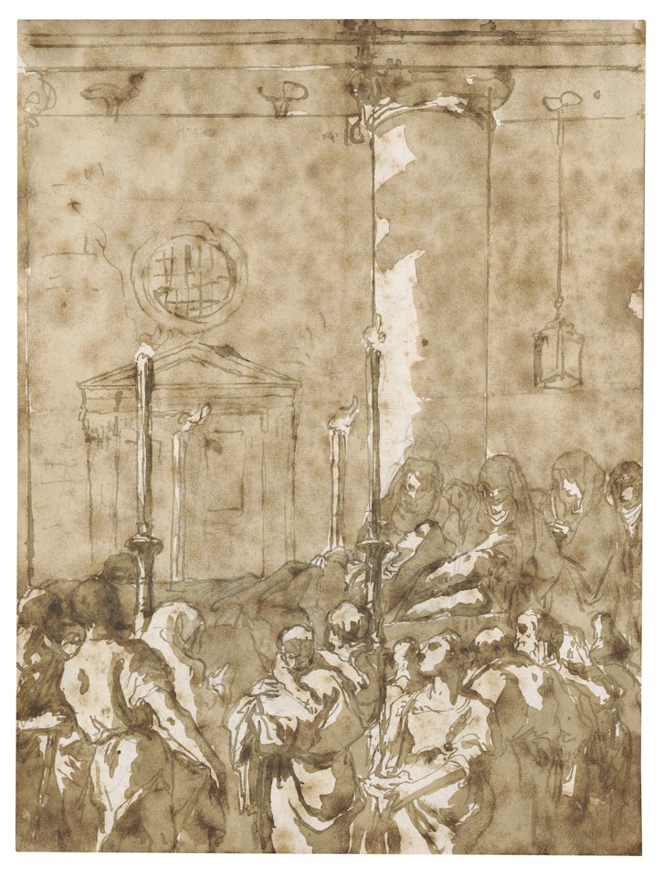 The funeral of a nun (recto); Sketch of a veiled woman (verso) by Giovanni Domenico Tiepolo