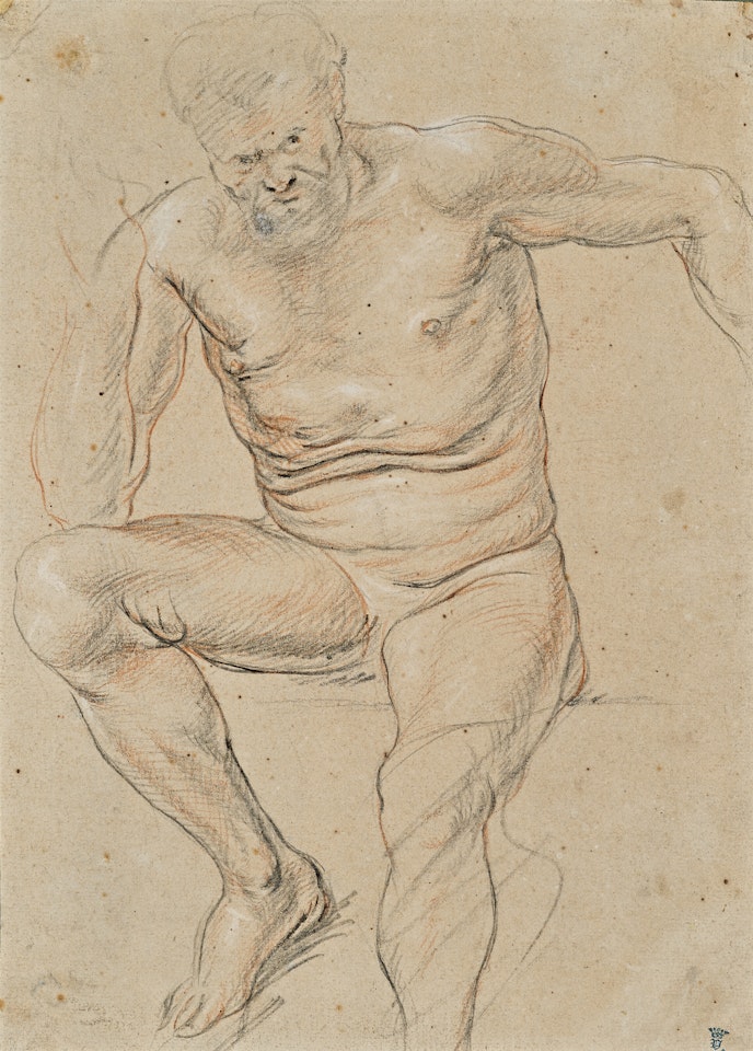 An academy of a male nude seated (recto); A goat and a head of goat (verso) by Jacob Jordaens