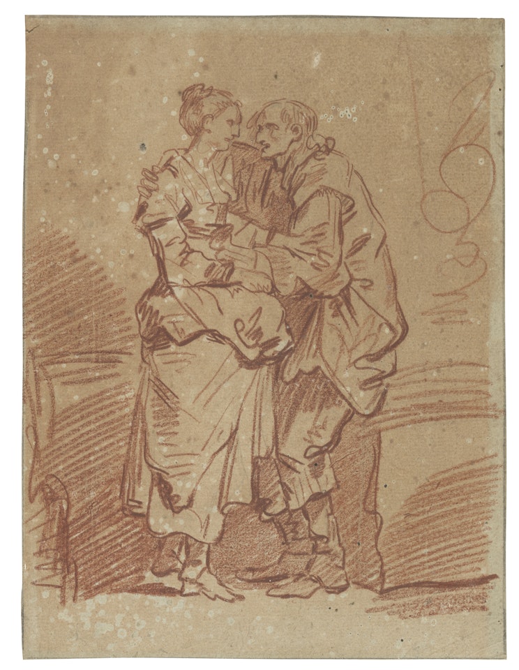 An old man with a bag of money embracing a young woman by Jean-Baptiste Greuze