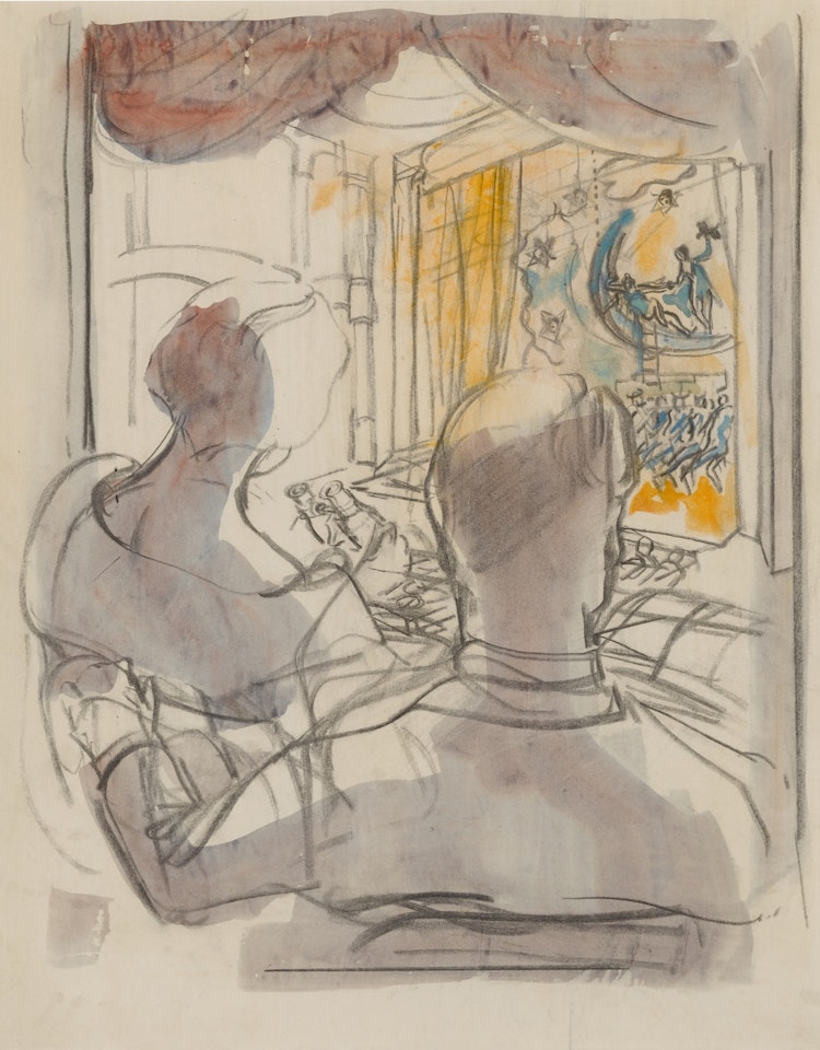 Theater Box with The Night-Moth Ballet and The Half-Moon Queen and The Man in The Moon on Stage by George Grosz