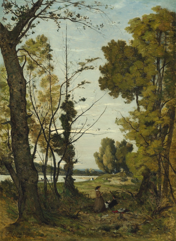 Reading in the forest by Henri Harpignies
