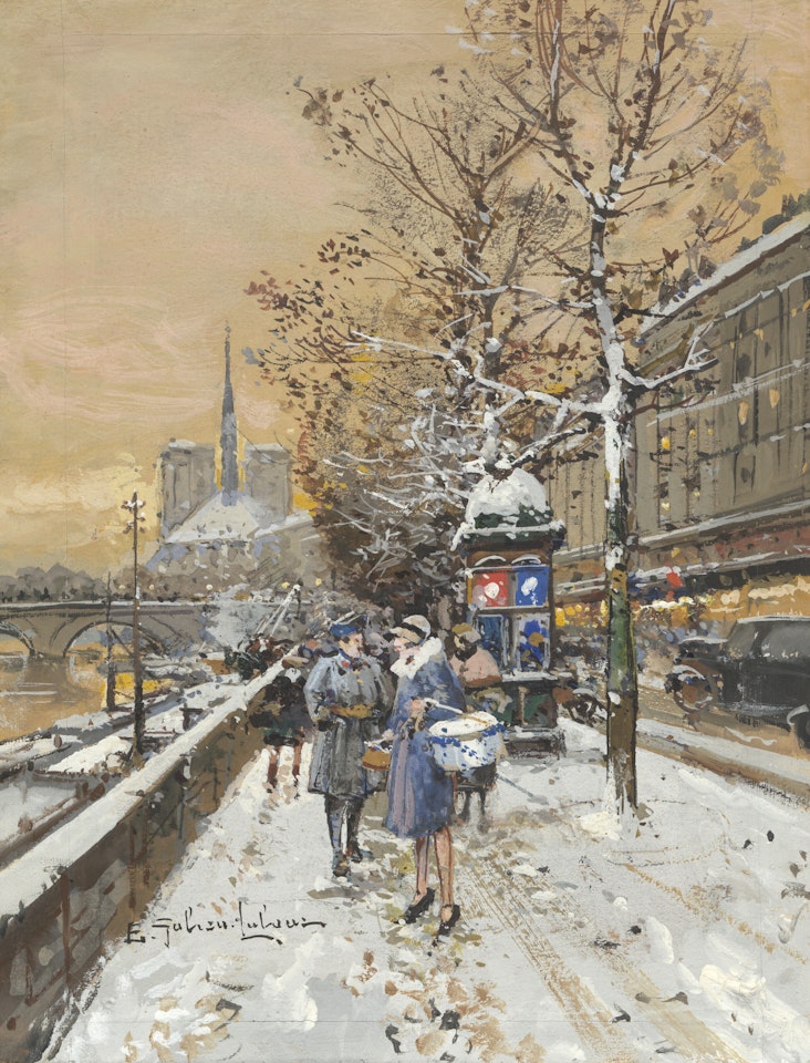 An assignation along the Seine by Eugene Galien-Laloue
