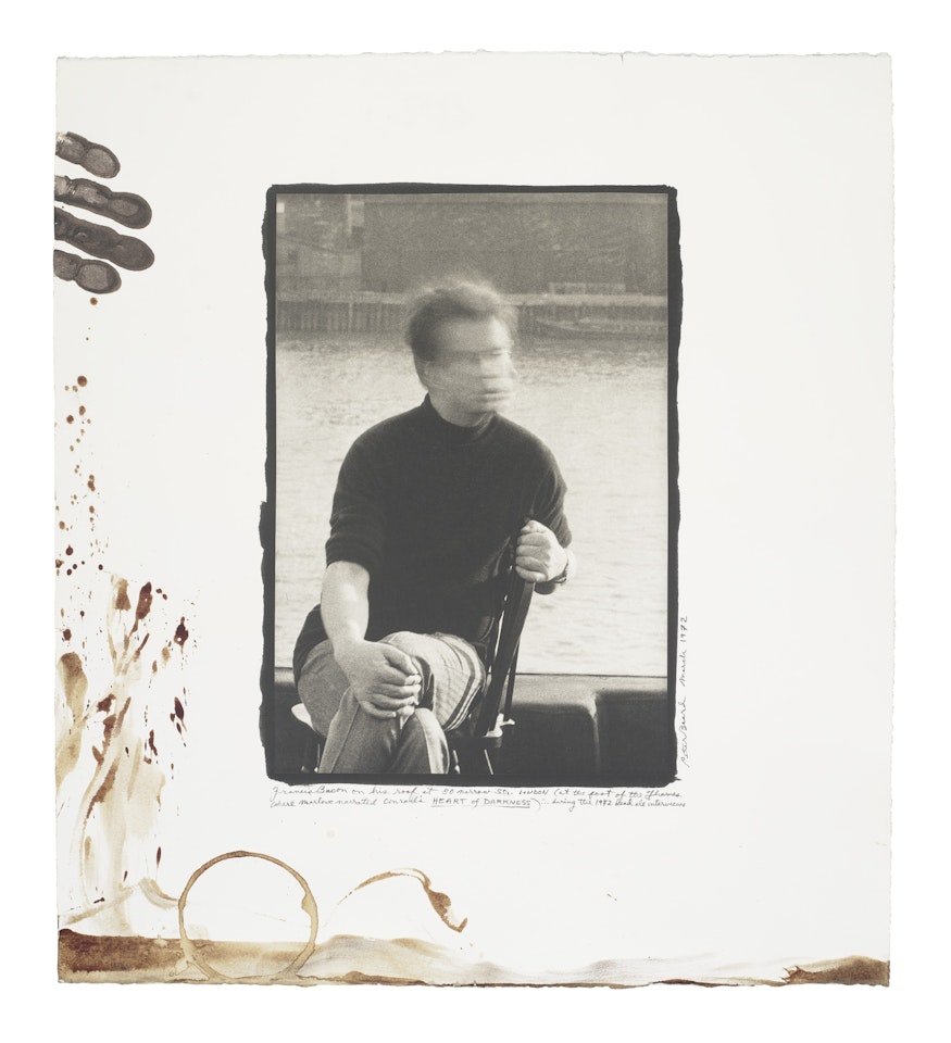 Francis Bacon on his roof at 80 Narrow Street, London by Peter Beard